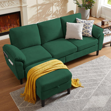 80" Convertible Sectional Sofa, Small L Shaped 3 Seat Couch with Reversible Storage Chaise, Modern Polyester Fabric