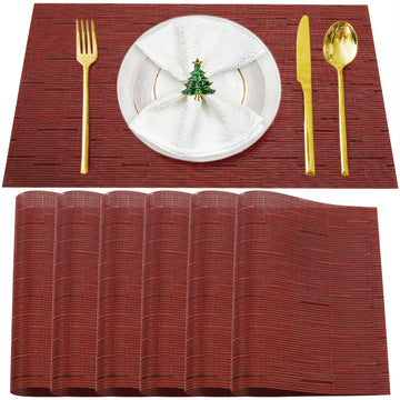 Red Vinyl Placemats Set of 6,Washable Dining PVC Table Mats