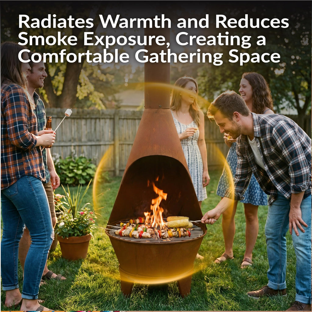Large Chiminea Outdoor Fireplace with Grill Grate, Rustic, 58"