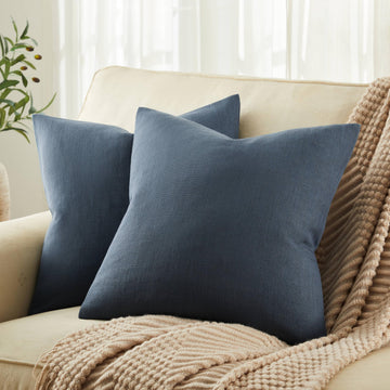 Rustic Linen Throw Pillow Covers Set of 2, Navy 24x24in