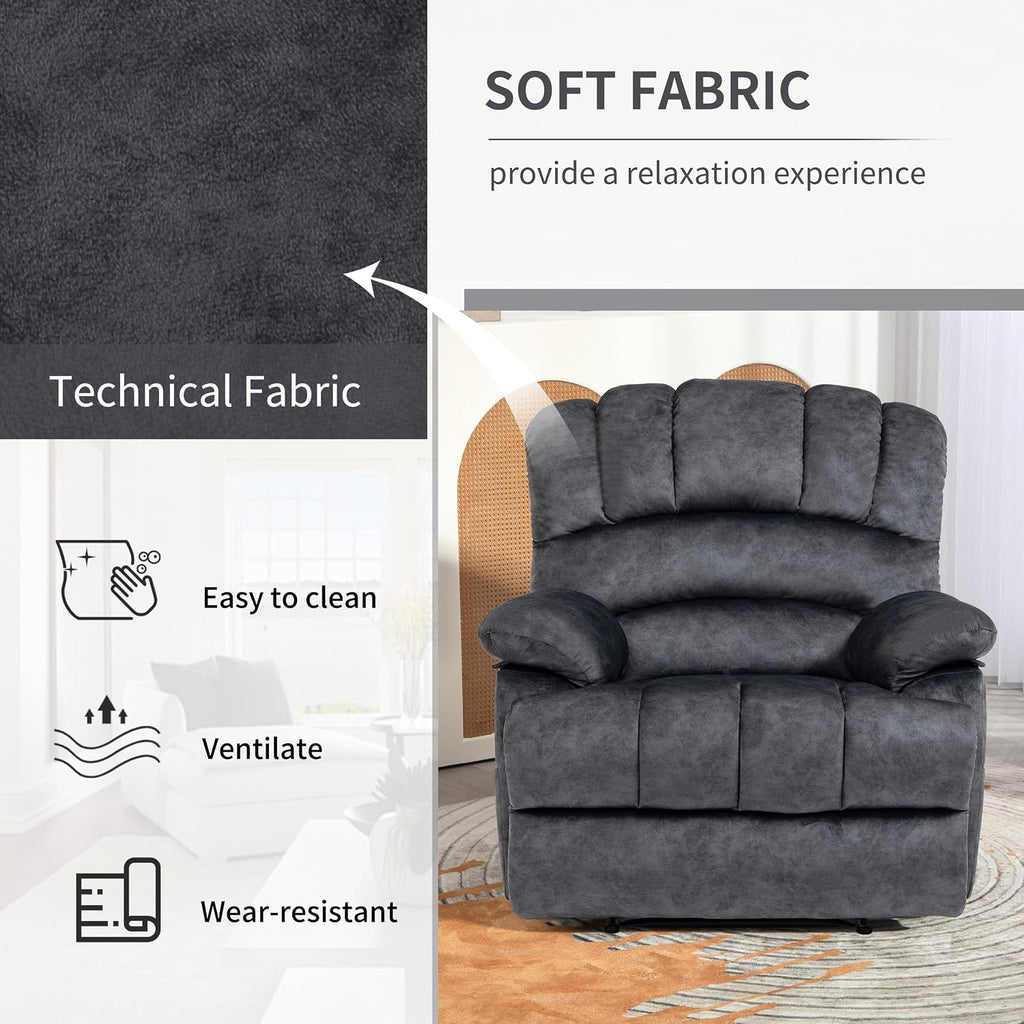 Large Manual Recliner Chair,Soft Fabric Push Back Recliner with Overstuffed Armrest and Backrest, Living Room Single