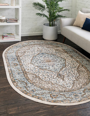 Nyla Collection Area Rug - Winner (6' 1" x 9' Oval Blue/Dark Gray)