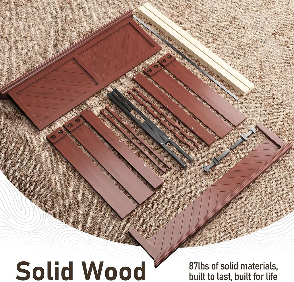 Solid Wood Queen Bed Frame with Headboard Cherry Finish