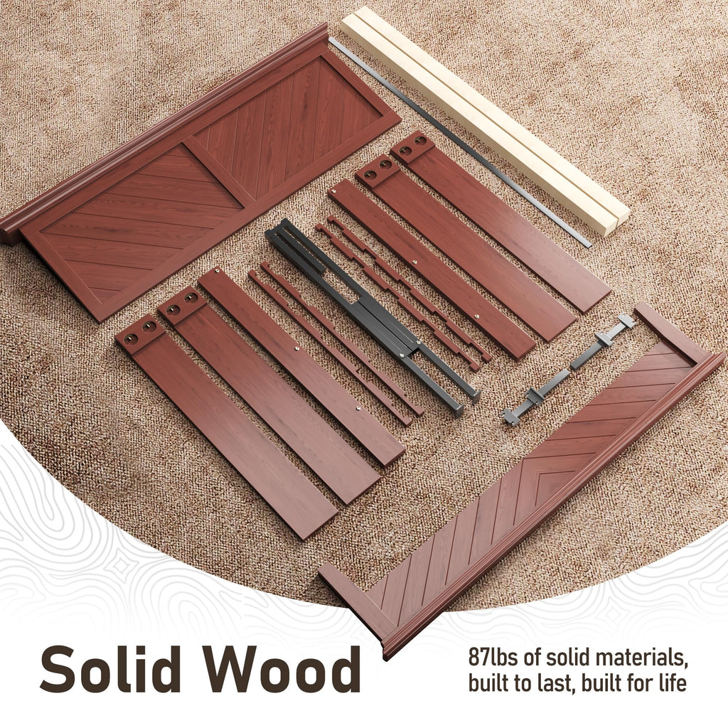 Solid Acacia Wood Queen Bed Frame with Headboard Mahogany Finish
