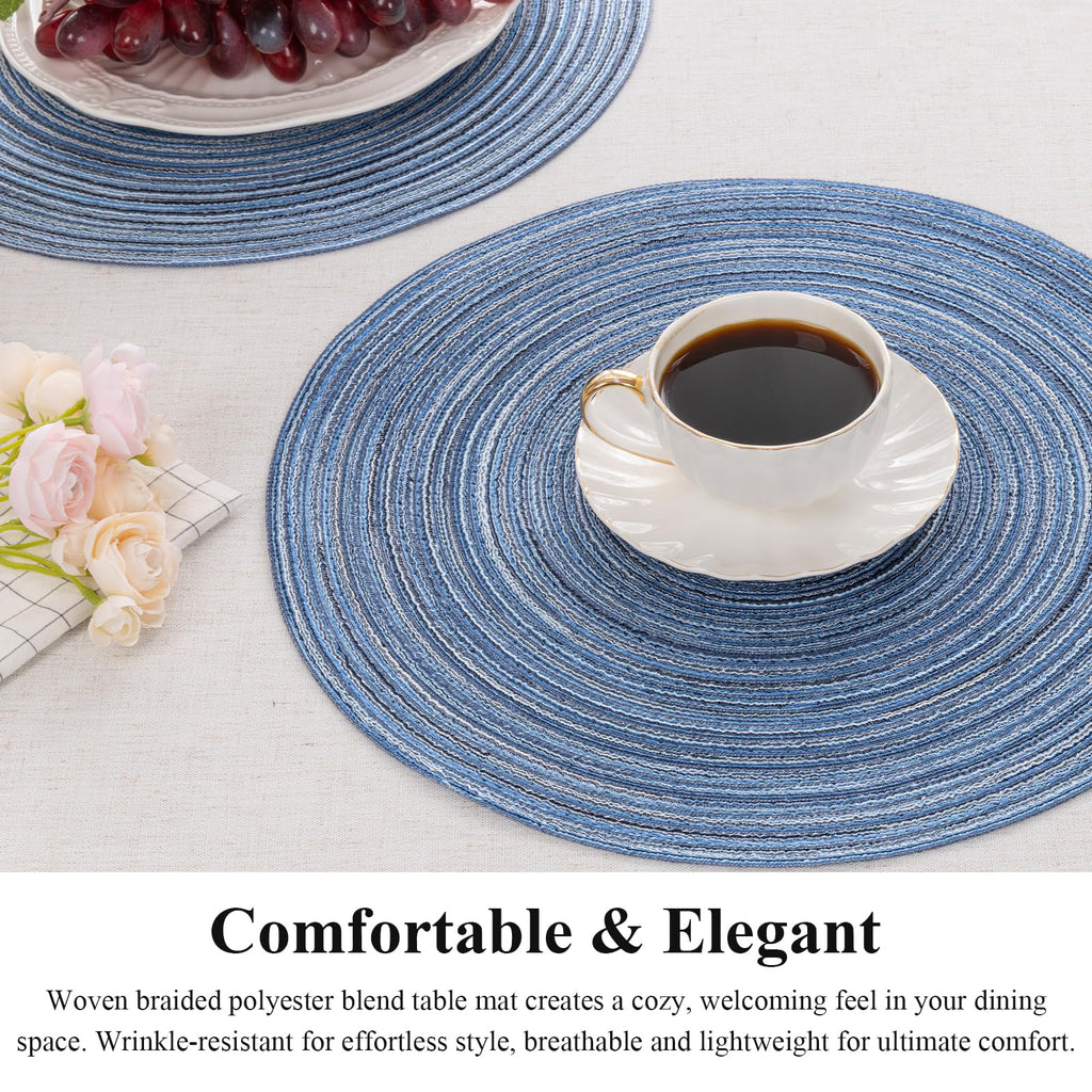 Round Braided Placemats Set of 4 Dining Table Placemats 15 inch Circle Place Mats Easy to Clean Table Mats Indoor