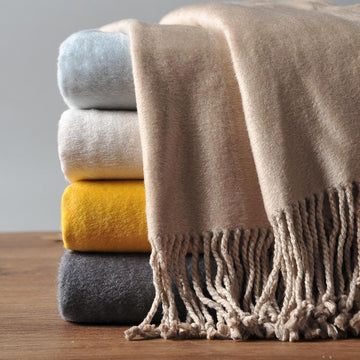 Fringed Mulberry Silk Throw Blanket