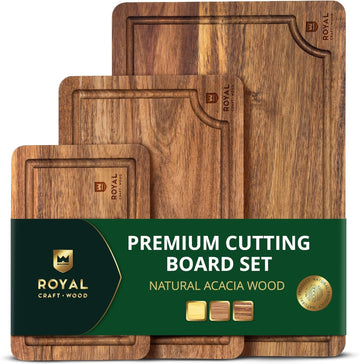 Wooden Cutting Boards Meal Prep & Serving - Bamboo Wood Serving Board Set with Deep Juice Groove Side Handles