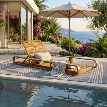 Pyke Patio Chaise Lounge Chair Outdoor, Acacia Wood Poolside Sun Lounger with Armrests, 4-Position Adjustable