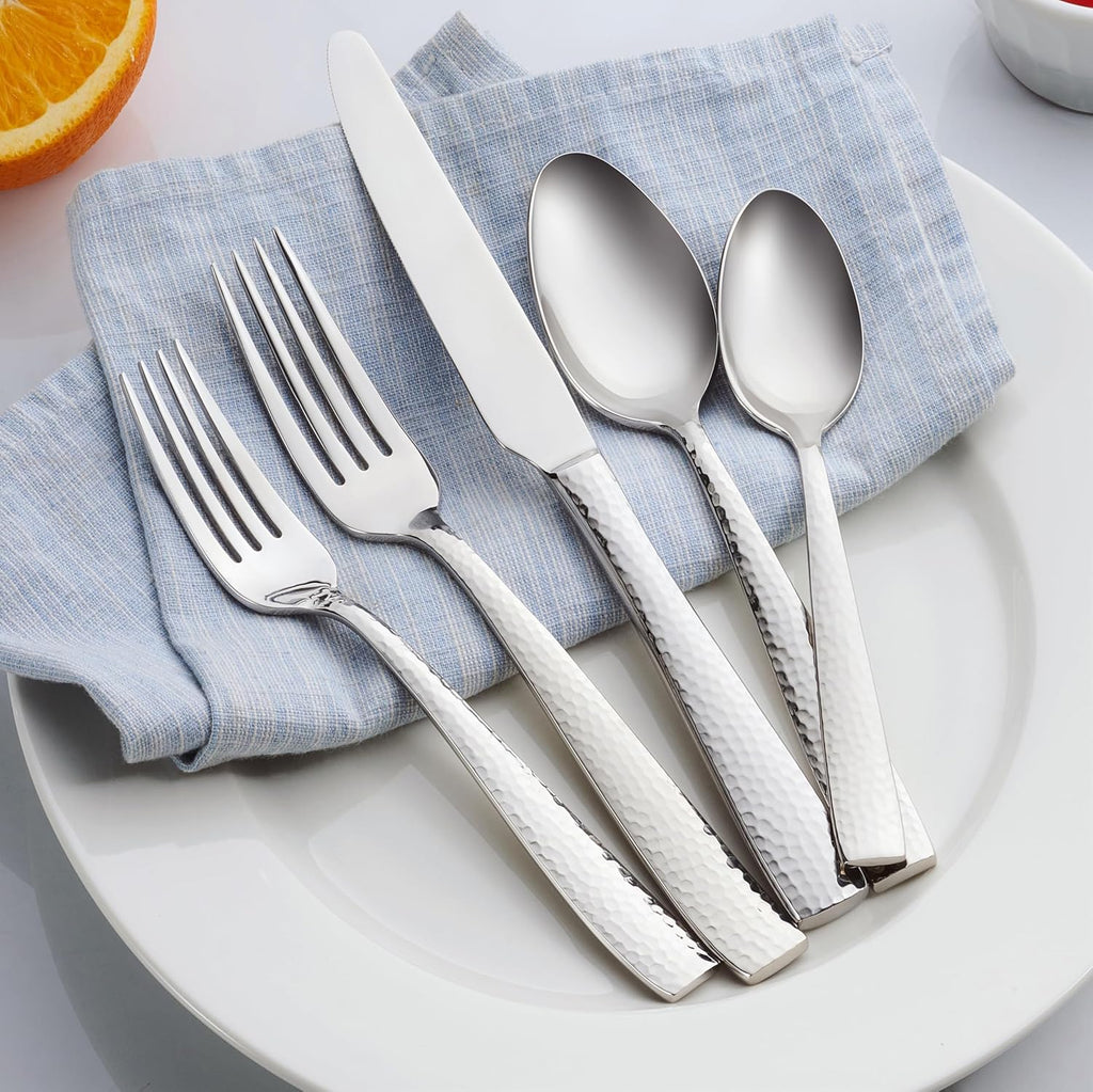 40-Piece Hammered Stainless Steel 18/10 Flatware Silverware Set, Service for 8 (40-Piece Set)