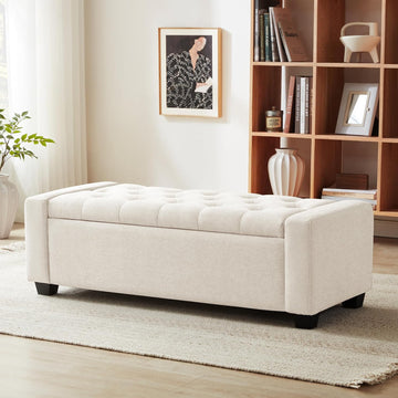 48" Ottoman with Storage, Storage Ottoman Bench with Safety Hinge, Upholstered Entryway Bench with Seating , Holds up