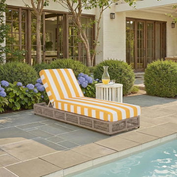 Outdoor Chaise Lounge Chair - Heather Tan & Yellow Stripe - Steel and Woven Rope - Adjustable 5-Position