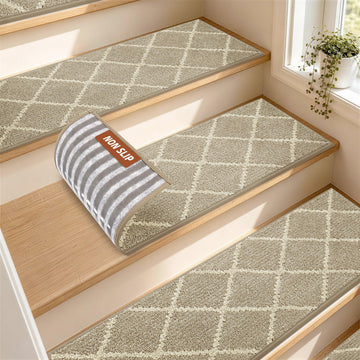 Carpet for Wooden Steps Non-Slip Indoor, 10pcs, Beige