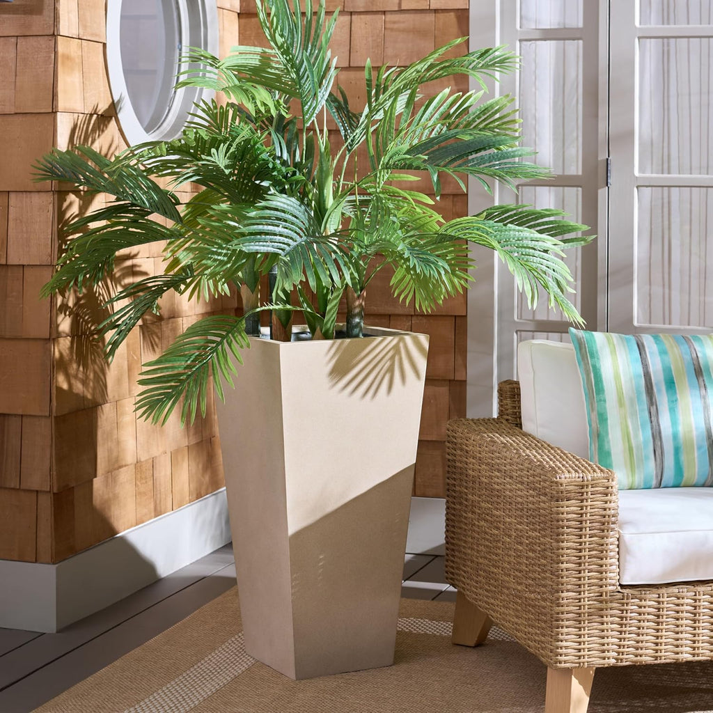 Outdoor Patio Furniture Collection - Paloma Large Beige Pedestal Planter, Fully Assembled Ficonstone Outdoor Planter