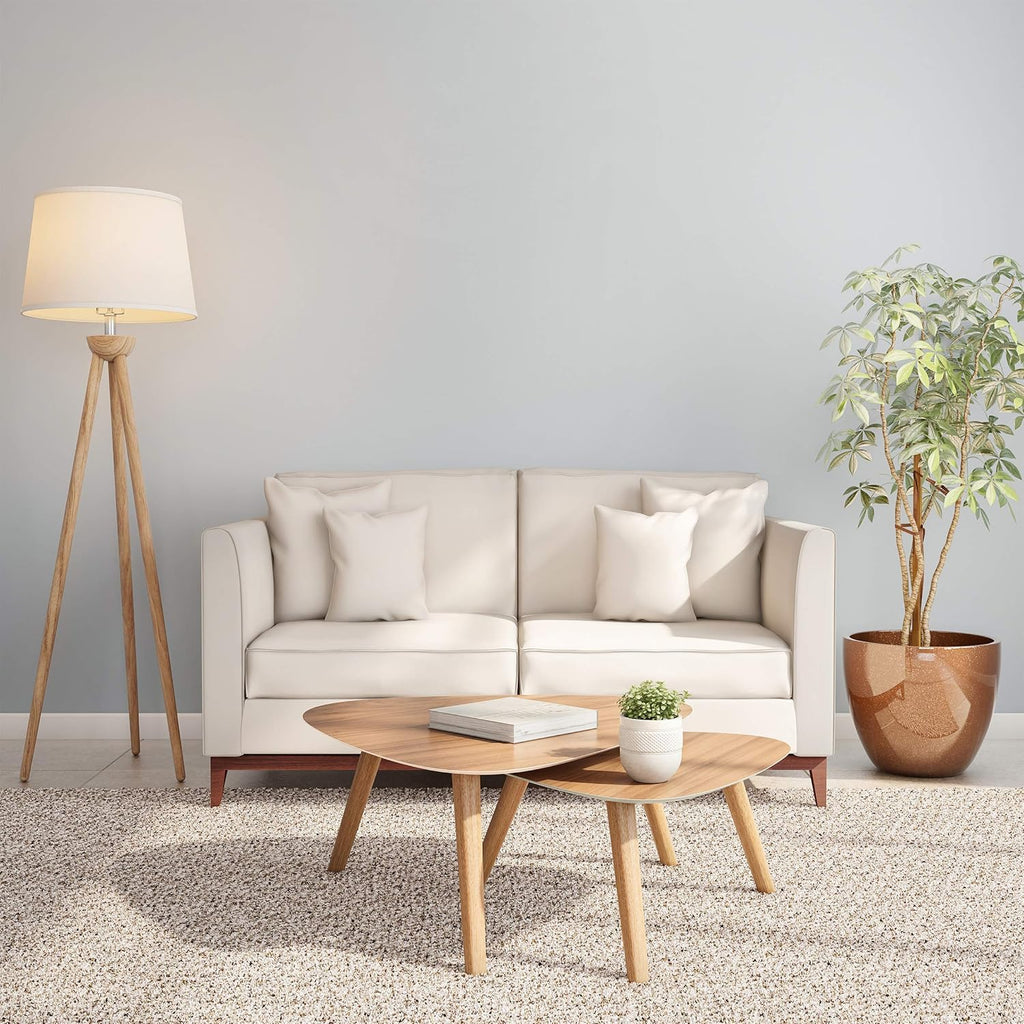 Tripod Floor Lamp - Mid-Century Modern Décor Light with LED Bulb and Natural Oak Wood Base