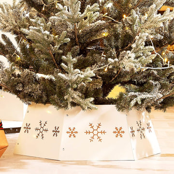 Metal Christmas Tree Collar with 3D Snowflake Authentic, Hexagon Heavy-Duty Iron Tree Base Cover for Pencil Tree
