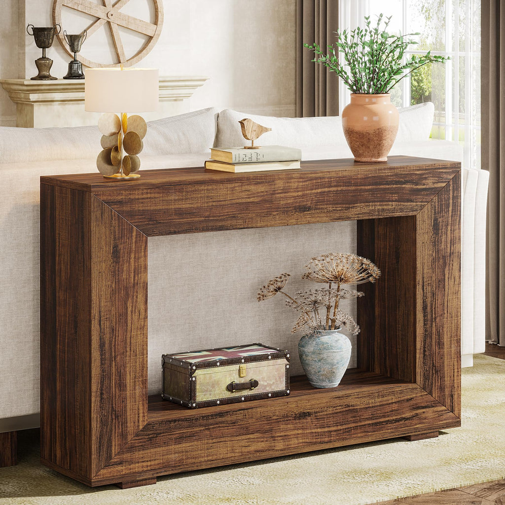 Farmhouse Console Table, 47 Inches Entryway Console Table with Storage, Industrial Hallway Accent Table, Entrance