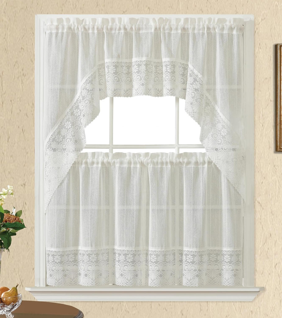 Starry Breeze 3pcs Cafe Curtain Tiers Set, 100% Polyester, Light Filtering, Subtle Linen-Like Texture,Soft as