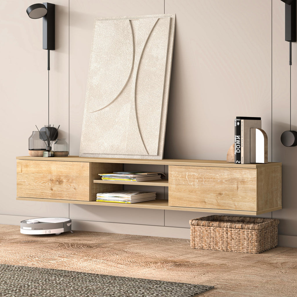 Mobili Floating TV Stand 70 Inch, Wall Mounted Entertainment Center, Modern Stand, Oak TV Stand for 75 Inch TV