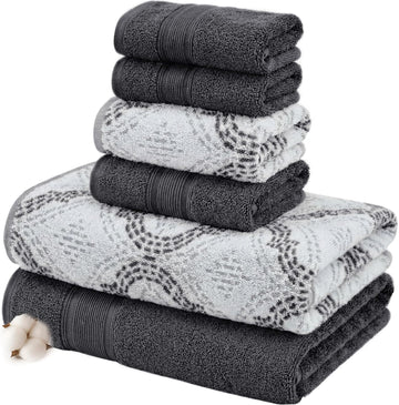 Capri 6-Piece Reversible Yarn Dyed Jacquard Towel Set - Bath Towels, Hand Towels, & Washcloths - Super Absorbent &