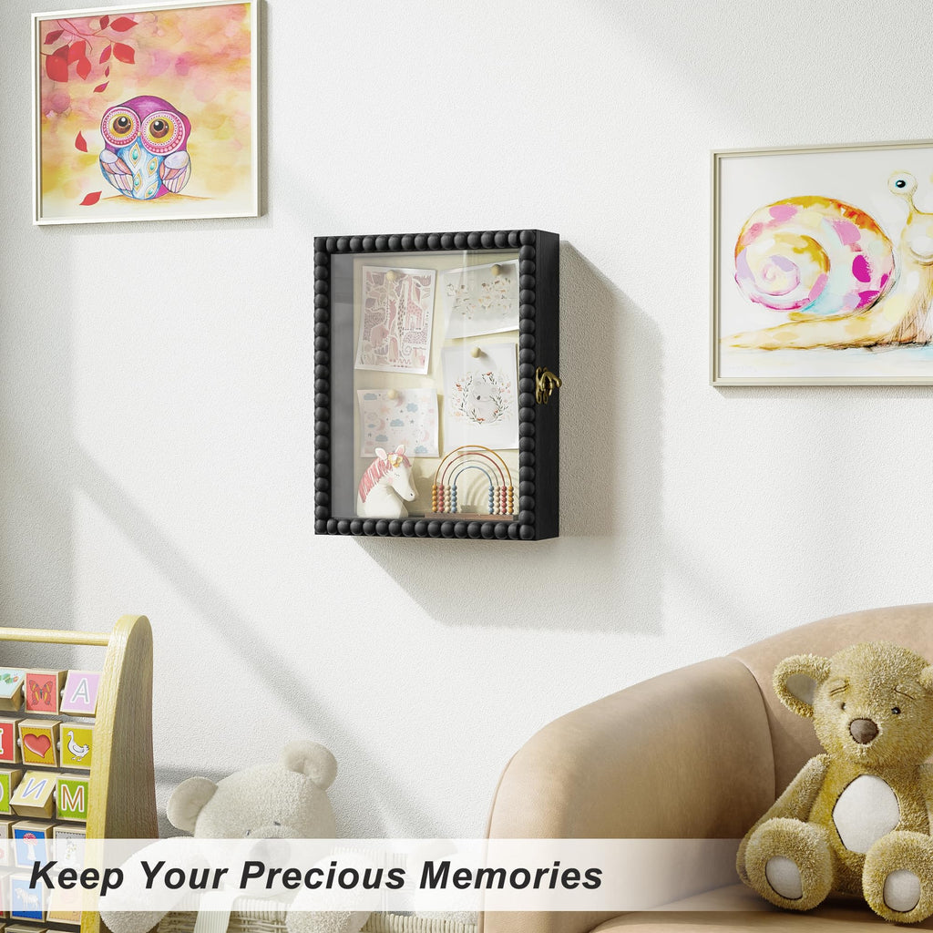 8x10 Deep Shadow Box Frame, Unique Solid Wood Beads Frame, Black