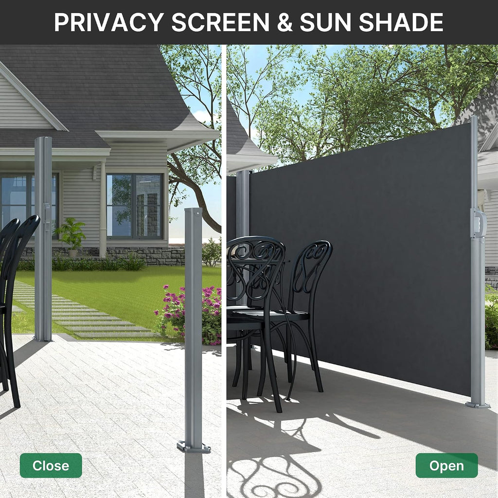 276"x71" Retractable Double Side Awning Patio Privacy Screen, Grey | Patio Folding Privacy Divider,Full Aluminum