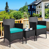3 Pieces Patio Porch Furniture Set, Outdoor PE Rattan Wicker Conversation Set with Soft Cushions