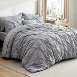 Queen Comforter Set Grey - Bed in a Bag Queen Bedding 7 Pieces, GentleSoft Pintuck Bed Set Gift for Family