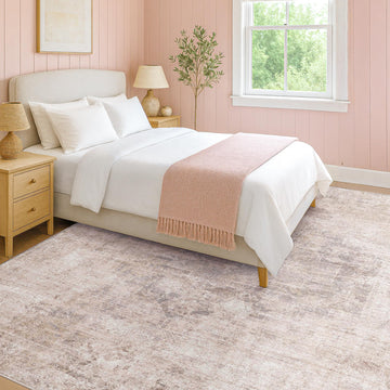 Modern Pink Mauve and Grey Area Rugs - Abstract Living Room Rug, Under Table, Washable, Non Slip & Soft