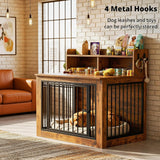 Extra Large Dog Crate Furniture, 43.3 inches Wooden Dog Crate with Storage and 4 Hooks