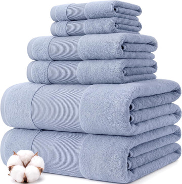 Air Cloud 6-Piece Towel Set - 100% Zero-Twist Cotton, 500 GSM, Quick Dry & Plush, Blue