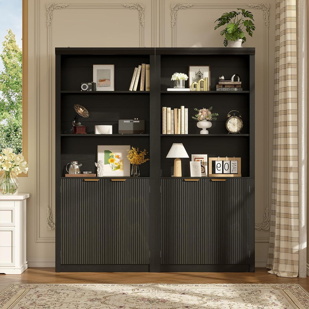 Modern Tall Book Shelf and Bookcase, 31.5"Wide Bookshelf with Doors, Farmhouse Book Case with Adjustable Top Shelf
