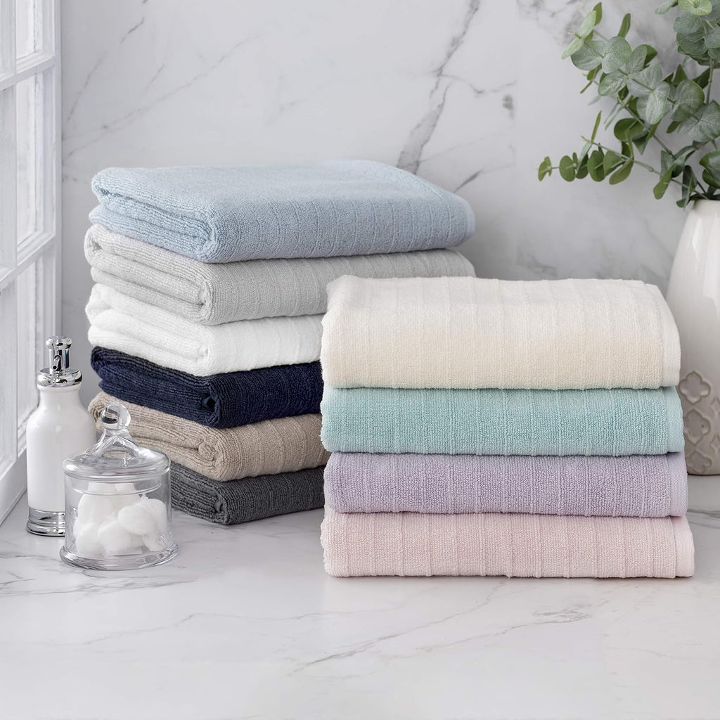 James 100% Cotton Towel Set of 6 - Textured Stripe Towels - 6 Piece Set of 2 Bath Towels, 2 Hand Towels, 2