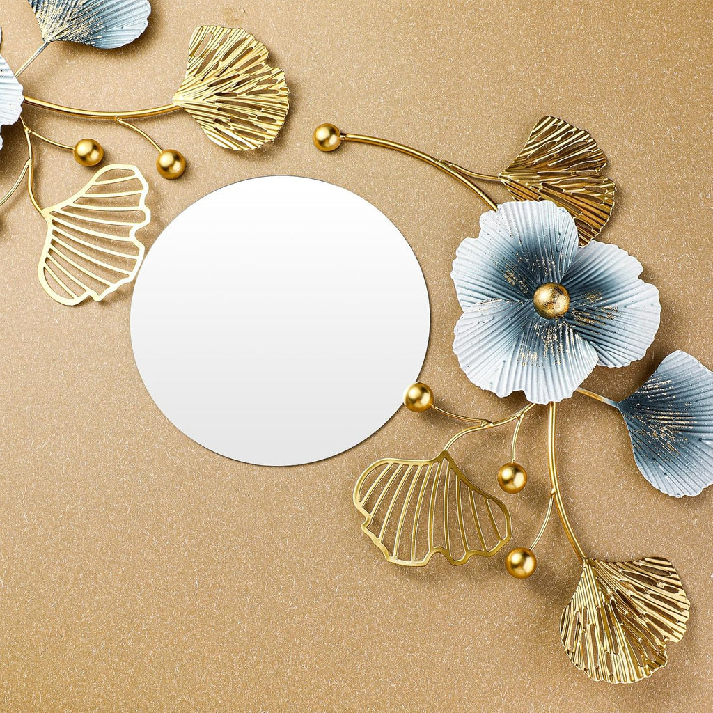 3 Pcs Metal Decorative Wall Mirrors Metal Ginkgo Leaf Mirror Modern Creative Wall Decor Art Hanging Decor Mirror for