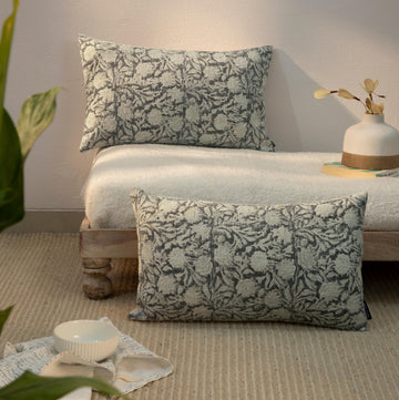 Handblock Printed Vintage Indian Cotton Decorative Throw Pillow Covers, Set of 2 (Iron Grey, 12" x 20" (Pack of 2))