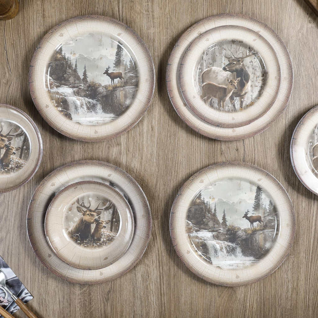 Melamine Dinnerware set for 4-12 PCS Deer Dinner Plates Bowls Set