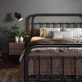 Full Metal Platform Bed Frame with Victorian Style Wrought Iron-Art Headboard/Footboard, No Box Spring Required, Black