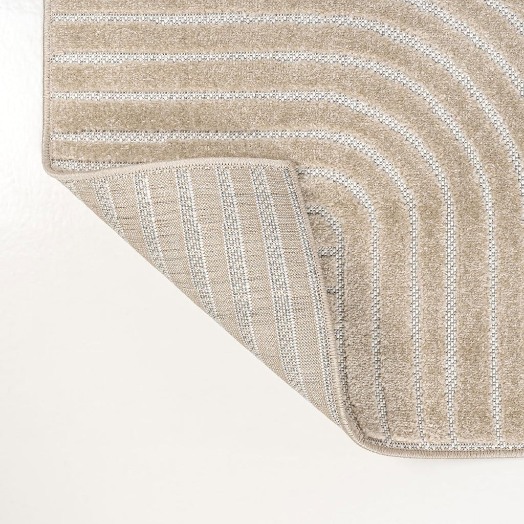 Hallie High-Low Curve Beige/Cream Indoor/Outdoor Area Rug, Minimalist, Japandi, Geometric, Pet Friendly