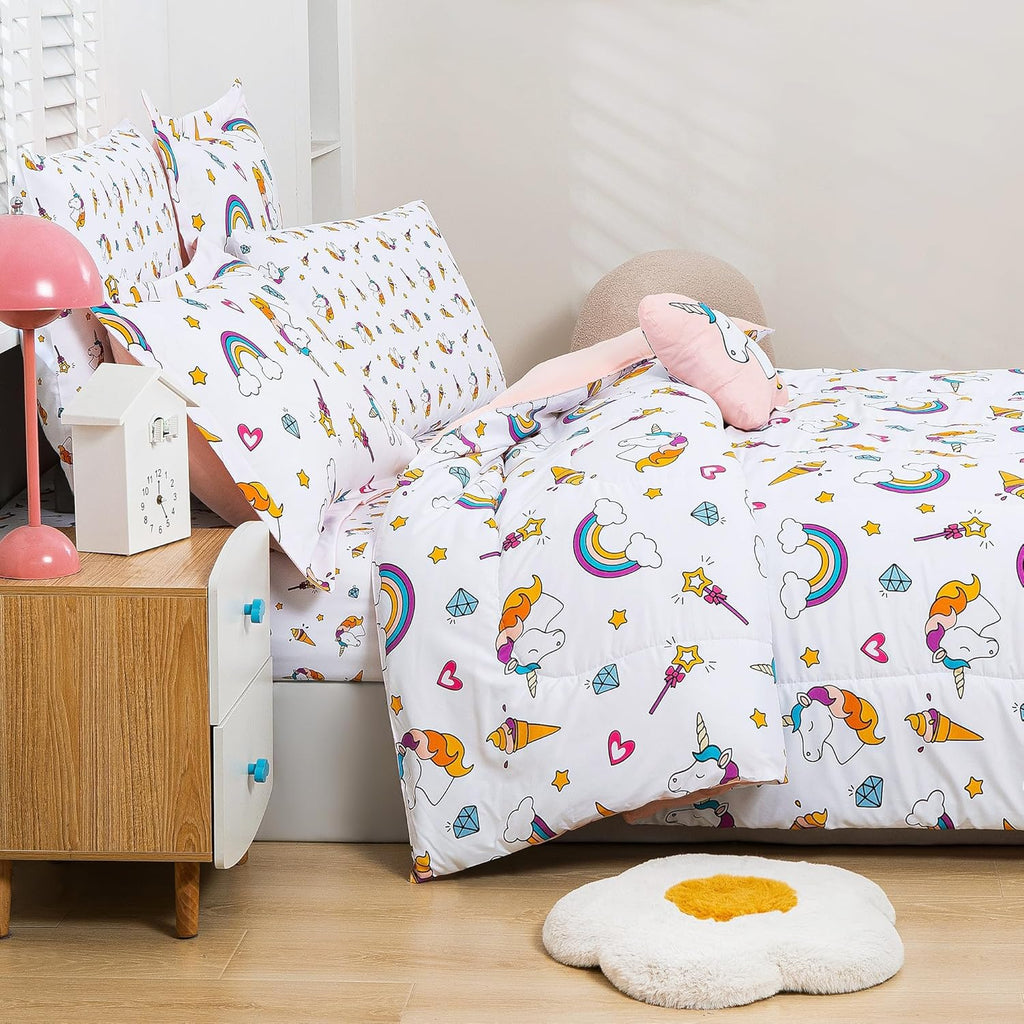 Bed in a Bag for Kids Girls Teens, 8 Pieces Comforter Bed Set with Shams, Sheet Set and Decorative Toy Pillow