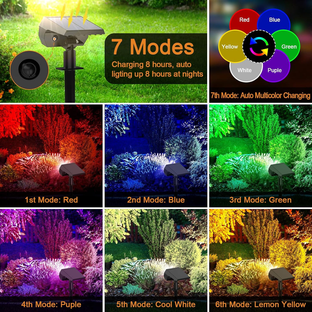 Color Changing Solar Lights Outdoor, IP68 Waterproof, RGB, 6 Pack | 7 Lighting Modes, Multicolor Solar Halloween