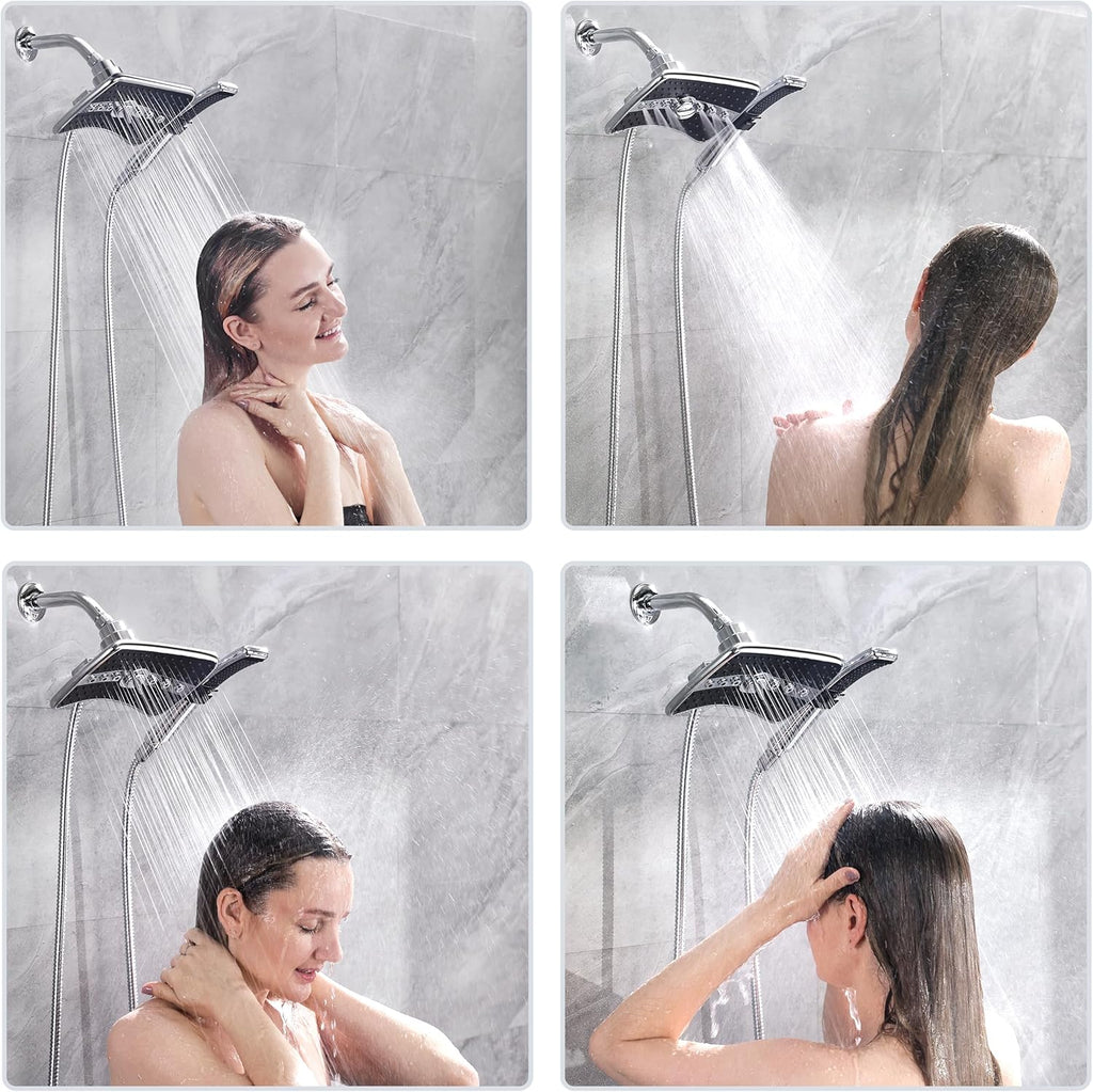 High Pressure Dual Shower Head Combo, Handheld Showerhead Rainfall Shower Head Combo with Black Face