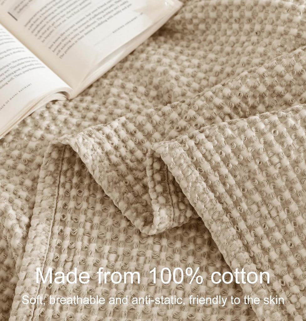 100% Cotton Blanket Throw Size, Machine Washable,Oatmeal,50x60 Inches