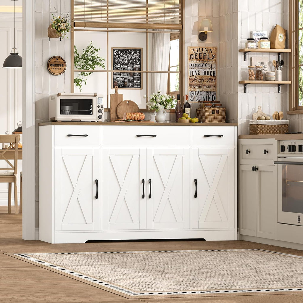 Buffet Cabinet with Drawers, 55" Large Sideboard Buffet Storage Cabinet with Shelves and Doors