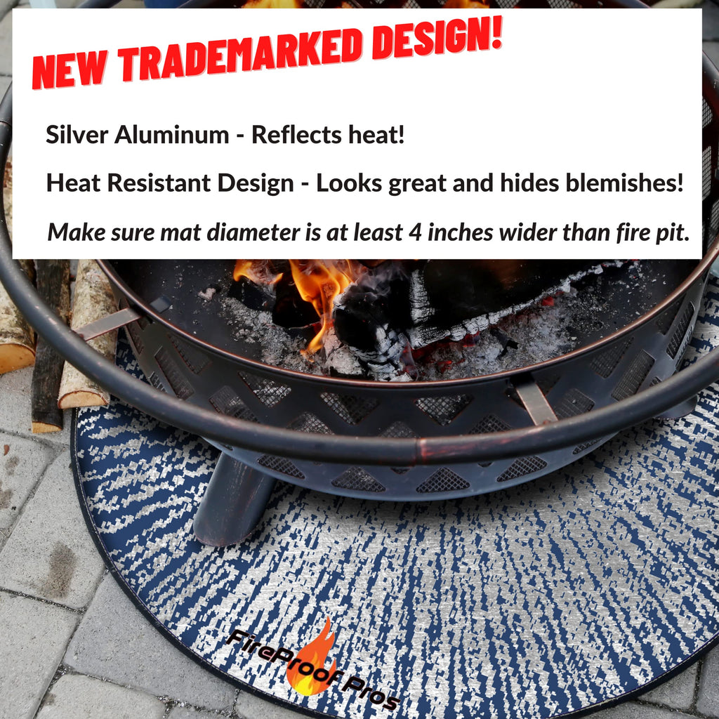 40" Blue Color Design fire mat for Under firepit. Heat Retardant Pattern that insulates Heat and Protects from
