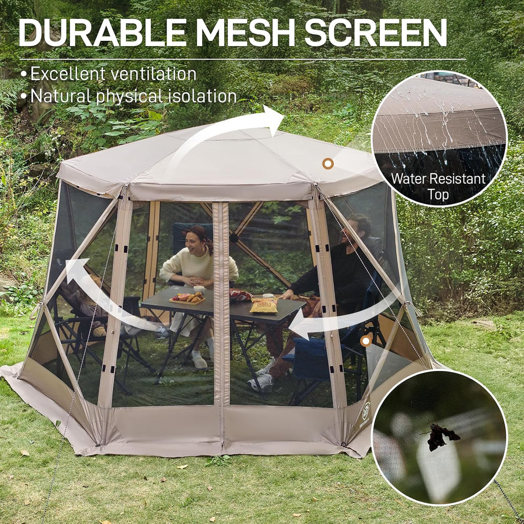 Pop up Screen House Tent 11.5 x 9.8 ft, Instant Screened Gazebo Canopy with Netting, Portable Shelter Enclosure Khaki