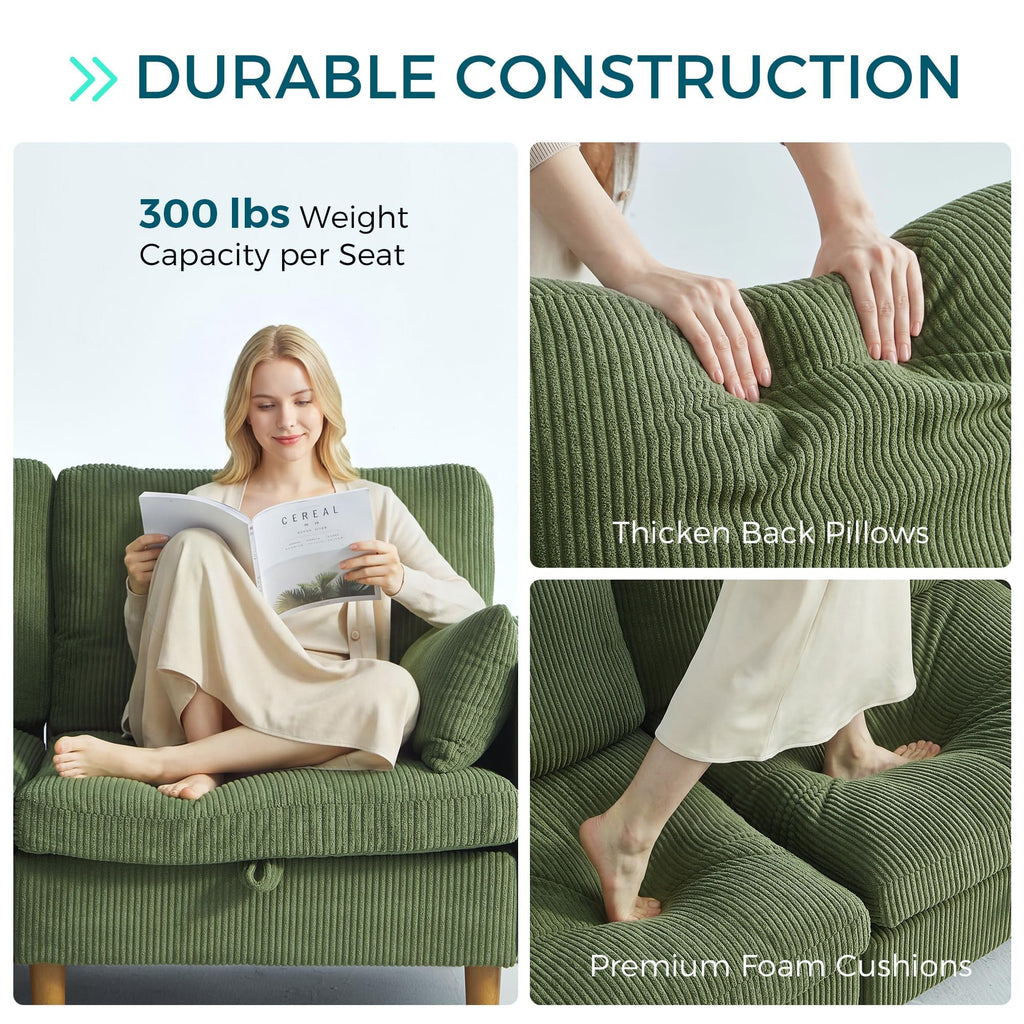142" Modular Sectional Sofa with Storage, 4-Seat Cloud Couch with 2 Movable Ottoman & 2 Pillows, Corduroy Deep Seat