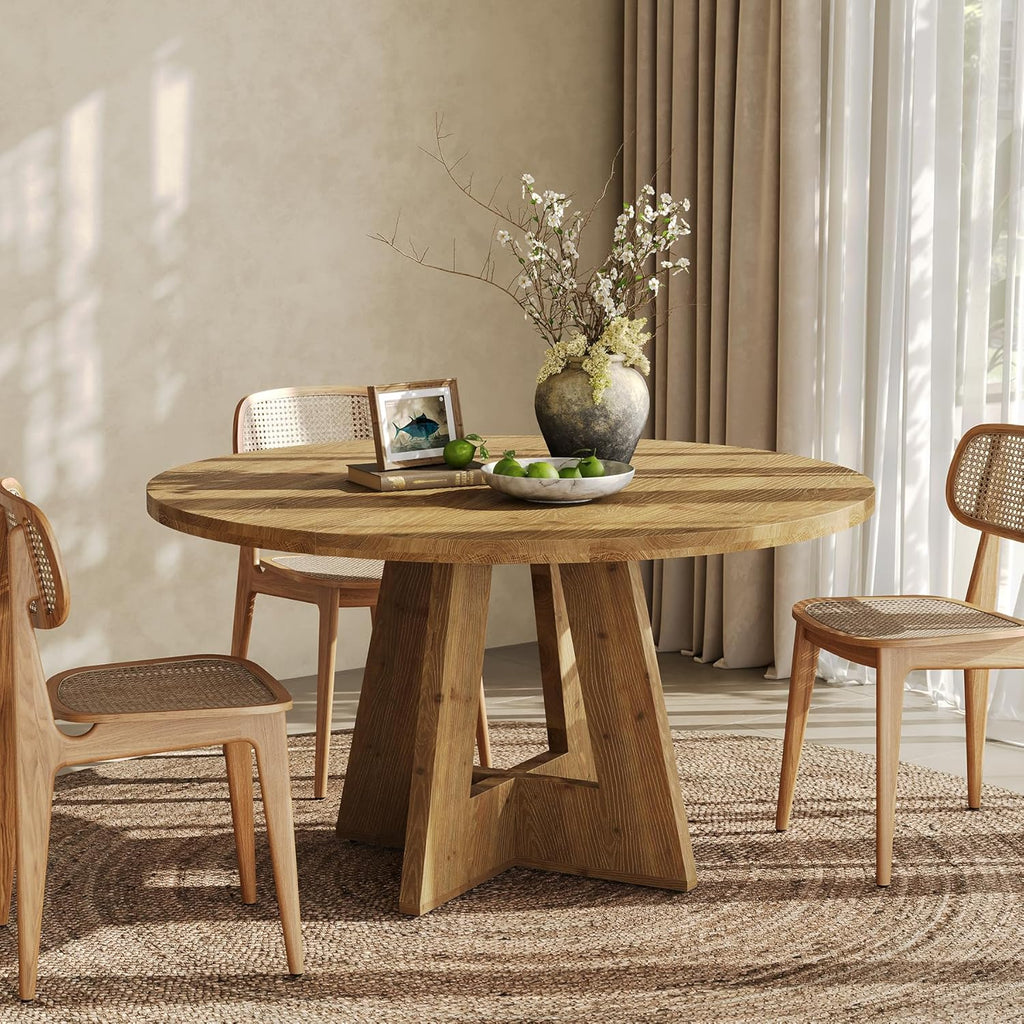 Solid Wood Round Dining Table, 47" Farmhouse Kitchen Table for 4-6, Wooden Circle Dinner Table for Dining Room