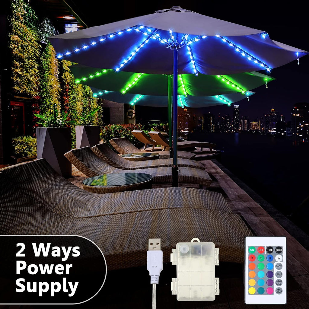 Patio Umbrella String Lights with 16 Color Changing and 12 Modes