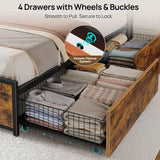 Full Bed Frame with 4 Storage Drawers, Charging Station and LED Lights