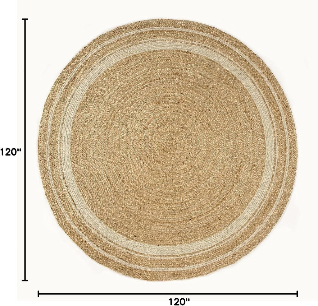 6' ft Round Jute Cotton Area Rug - Natural Fiber Handmade Boho Charm Farmhouse Jute Area Rug Soft Br