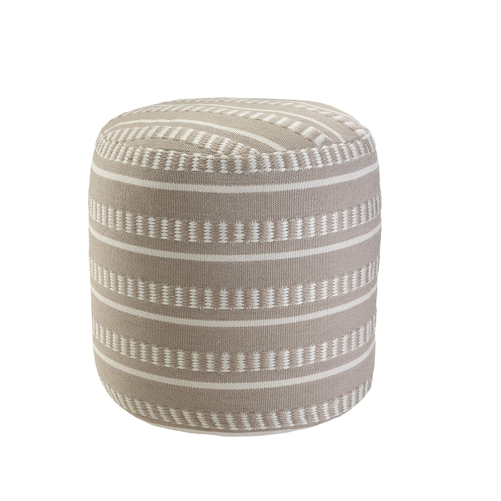 LR Home Dash and Stripe Geometric Pouf Ottoman, Handmade Indoor Outdoor Round Footrest and Extra Seat, Beige and